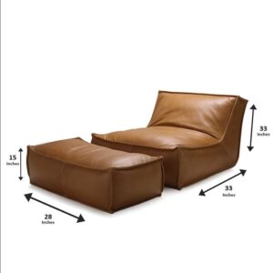 Boho Chic Armless Sofa with Square Ottoman – Handcrafted Leather Lounger