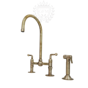 Handmade Unlacquered Brass Bridge Faucet 8” Ball Center, Straight Legs – Three Holes – Kitchen Faucet
