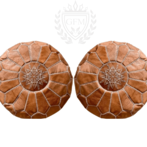 2 Moroccan leather pouf, Moroccan Ottoman pouf, moroccan pouffe light brown