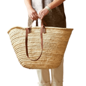 Handmade Moroccan Straw Bag with Leather Handles – French Basket