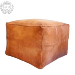 Dark Brown Leather Pouf – Square Ottoman for Living Room