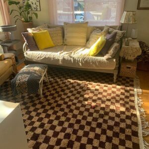 Handmade Moroccan Berber Wool Rug – Brown and Cream Checkered Pattern rugs