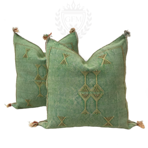 Moroccan Handmade Green Cactus Silk Pillow – Decorative Lumbar Cushion