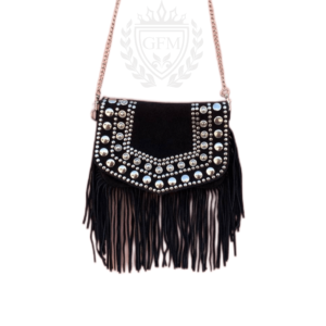 Moroccan Leather Fringe Purse, Boho Style Women’s Purse with Glitter Accents