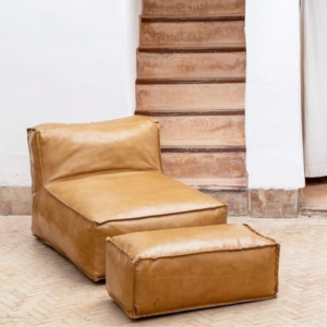Leather Armless Sofa with Square Ottoman – Boho Leather Lounger