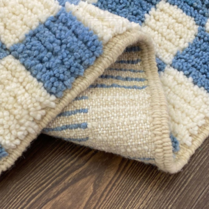 Blue and white checkered rug! wool checkerboard rugs.