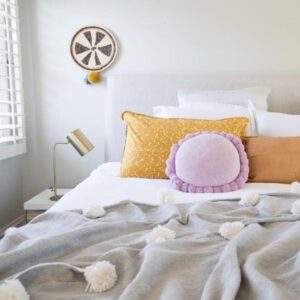 Gray Moroccan Pom Pom Throw Blanket – Bohemian Decor Bedcover – Blanket Sofa – Cotton Blanket with Tassels