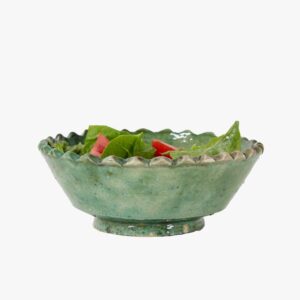 Moroccan Vintage Tamegroute Large Jagged Edge Salad Bowl, Handmade Ceramic Serving Bowl