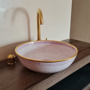 14 Karat Gold & Soft Purple Ceramic Bathroom Vessel – Customizable Sink