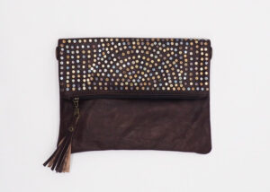 Moroccan Large Leather Clutch Bag – Black/Brown/Mid Brown/Light Brown