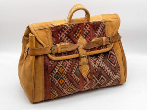 Vintage Weekender Bag – Handmade Kilim Boho Travel Bag with Leather Handle