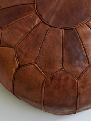Moroccan Leather Pouf – Round Tan Pouf – Berber Pouf – Ottoman Pouf