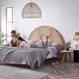 Rattan wood Headboard,leather Headboard, Bedroom wall decor over the bed