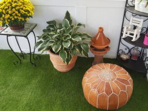 Moroccan Leather Pouf Ottoman with Top Embroidery – Available in Various Colors