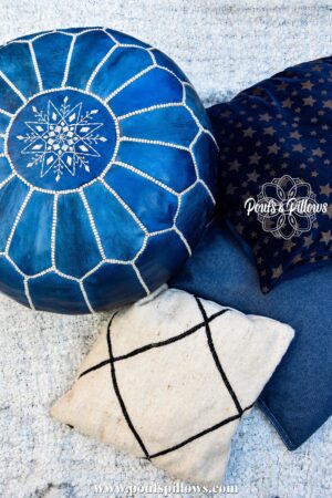 Handmade Moroccan Leather Pouffe – Sky Blue – Ottoman, Footstool, Floor Cushion