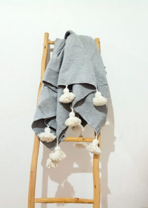 Handmade Moroccan Blanket | Organic Cotton Pompom & Tassel Throw Blanket | Cozy & Warm Woven Throw