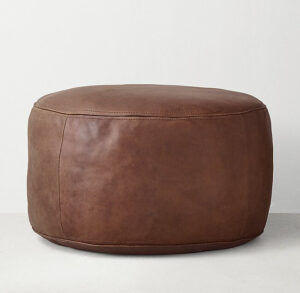 Handmade Leather Round Pouf Ottoman | Moroccan Floor Cushion