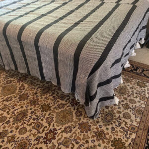 Handmade Moroccan Pompom Throw Blanket with Black Pompoms | Cotton Blanket