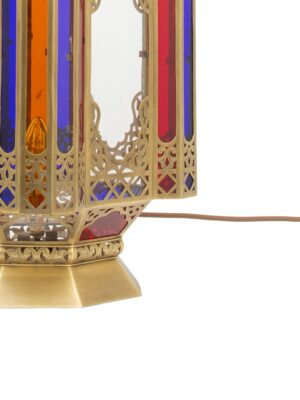 Handmade Brass Moroccan Table Lamp with Colored Glass – Intricate Metalwork – 30cm x 60cm