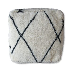 Handwoven- Beni Ouarain Kilim Pouf – 100% Wool and Cotton – Black&White