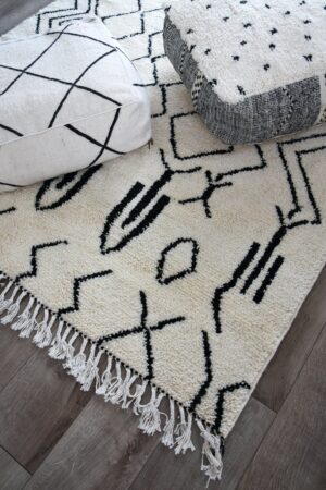 Handwoven Berber Dalmatian Kilim Pouf – Black & White  – Moroccan Floor Cushion