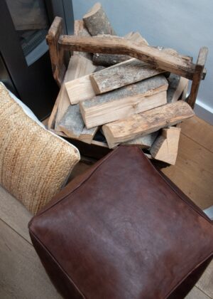 Premium Square Leather Pouf – Dark Brown – Handmade Ottoman, Footstool, Floor Cushion