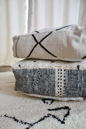 Berber Beni Ourain Kilim Pouf – Handwoven Wool and Cotton Floor Cushion