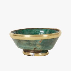 Set of 4 Green Small Bowls with Gold Copper Trim, Handmade Ceramic Serving Bowl