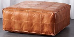 Premium Goat Leather – Footstool, Ottoman, Bohemian Lounge – Square Leather Pouf