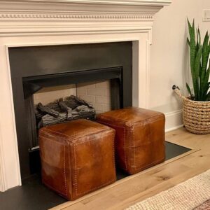Set of 2 Square Poufs  | Handmade Moroccan Leather Footstool Ottoman Pouf