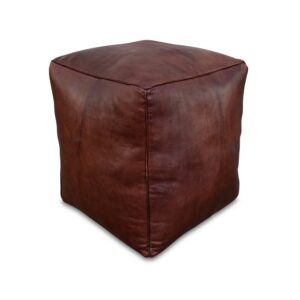 Premium Square Leather Pouf – Dark Brown – Handmade Ottoman, Footstool, Floor Cushion
