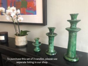Moroccan Vintage Tamegroute Green Medium Candlestick Holder, Handmade Ceramic Glazed Pottery, Birthday,,