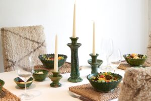 Set of 3 Green Handmade Ceramic Serving Bowl, Handpainted Fruit Bowl