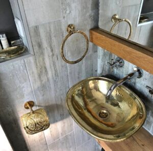 Handmade Brass Oval Moroccan Sink | Hammered Gold Color | Moroccan Bathroom Decor