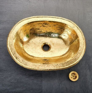 Handmade Brass Oval Moroccan Sink | Hammered Gold Color | Moroccan Bathroom Decor