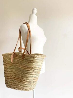 Handmade Moroccan Straw Bag with Leather Handles – French Basket