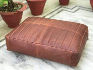 Quilted Rectangular Cushion Cover Reddish Brown Soft Leather, Genuine Leather Pillow Case