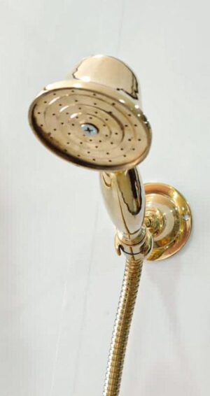 Unlacquered Brass Rain Shower System with Handheld Shower Faucet | Handheld Shower and Shower Head Combo