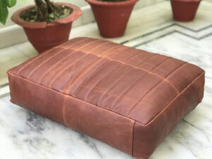 Quilted Rectangular Cushion Cover Reddish Brown Soft Leather, Genuine Leather Pillow Case