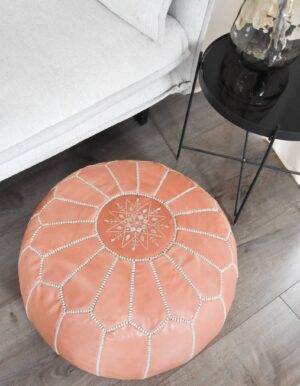 Handmade Moroccan Leather Pouffe – Pink Nude – Ottoman, Footstool, Floor Cushion