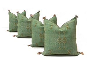 Moroccan Handmade Green Cactus Silk Pillow – Decorative Lumbar Cushion