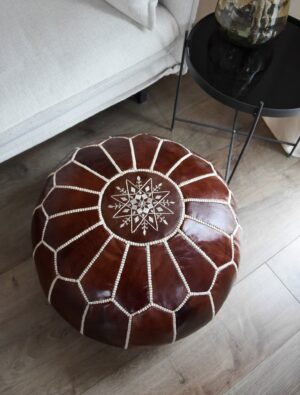 Handmade Leather Pouf – Wood Brown – Ottoman, Footstool, Floor Cushion