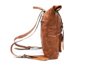 Moroccan Leather Rolltop Backpack – Unisex Hipster Bag – Stylish and Functiona