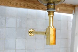 Solid Unlacquered Brass P-Trap and Sink Stopper – Handmade Push-Up Button Drain