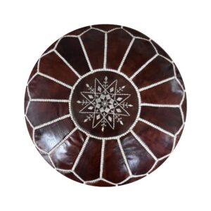 Handmade Leather Pouf – Wood Brown – Ottoman, Footstool, Floor Cushion
