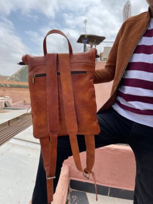 Moroccan Leather Rolltop Backpack – Unisex Hipster Bag – Stylish and Functiona