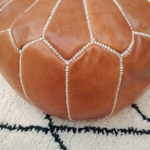 Set of 2 Moroccan Pouffes – Handmade, Light Brown, Vintage Style