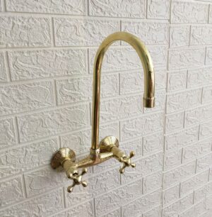 Handmade Wall Mounted Etched Kitchen Faucet | Unlacquered Pure Brass Faucet – Moroccan Kitchen Faucet