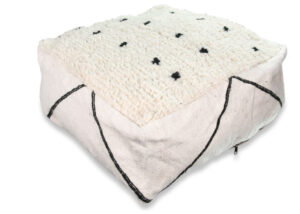 Fluffy Berber Dalmatier Pouf with Jerray Side – Handwoven Moroccan Floor Cushion