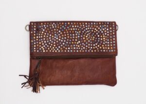 Moroccan Large Leather Clutch Bag – Black/Brown/Mid Brown/Light Brown
